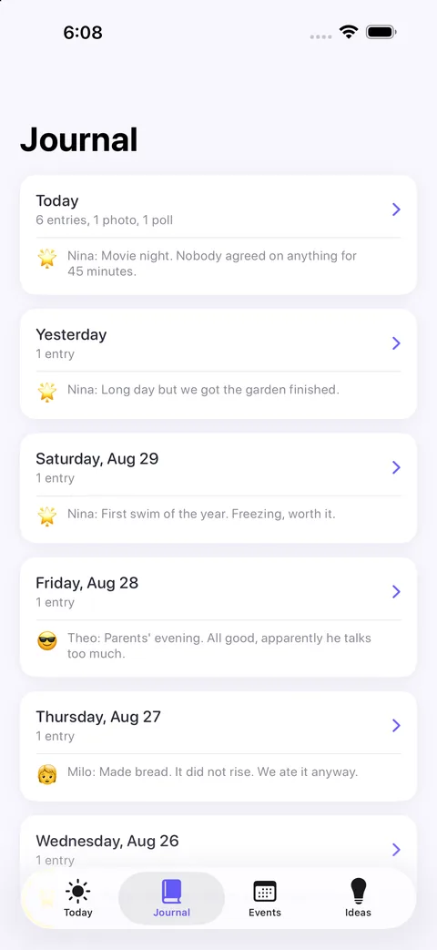The journal, a week of days newest first